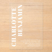 Moderne Strakke Witte Minimalistische Bruiloft Acryl Uitnodigingen (Voorkant)
