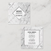 Moderne strakke zilverfolie witte marmeren steen vierkante visitekaartje (Voorkant / Achterkant)