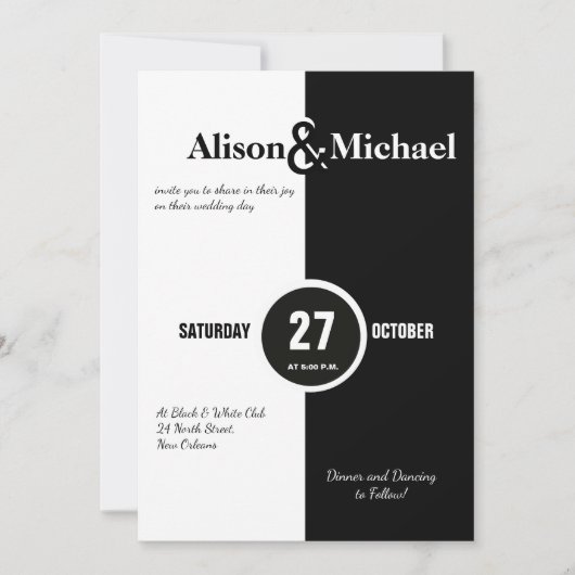 Moderne, strakke zwarte en witte trouwkaart kaart (Voorkant)