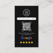 Moderne Strakke Zwarte Google Review QR Code Visitekaartje (Voorkant)