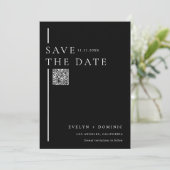 Moderne Strakke Zwarte QR Code Trouwwebsite Save The Date (Staand voorkant)