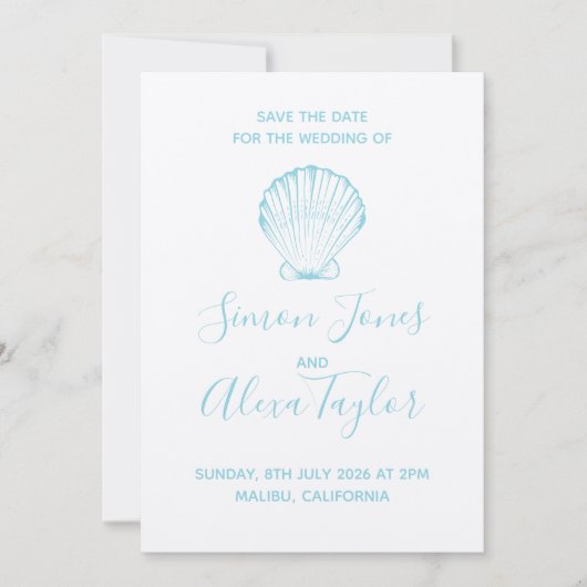 Moderne strand bestemmingshuwelijk save the date (Voorkant)