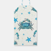 Moderne Strand Blauwe Krab Zeepaardje Favor Cadeaulabel (Achterkant)