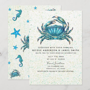 Moderne strand blauwe krab zeester zeepaardje brui kaart