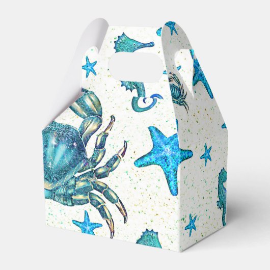 Moderne Strand Blauwe Krab Zeester Zeepaardje Fees Bedankdoosjes (Voorkant Zijde)