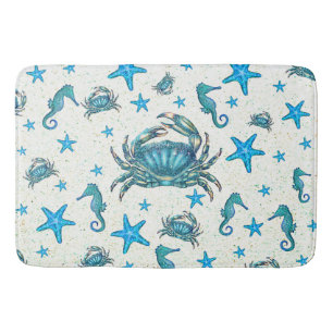 Moderne Strand Blauwe Krab Zeester Zeepaardje Glan Badmat