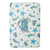Moderne Strand Blauwe Krab Zeester Zeepaardje Glan Badmat (Voorkant Verticaal)