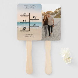 Moderne Strand Bruiloft Tijdlijn Fotoprogramma Handwaaier