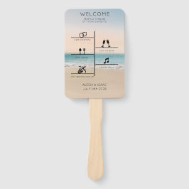 Moderne Strand Bruiloft Tijdlijn Fotoprogramma Handwaaier