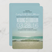 Moderne strand bruiloft uitnodigingen met blauwgro (Voorkant / Achterkant)