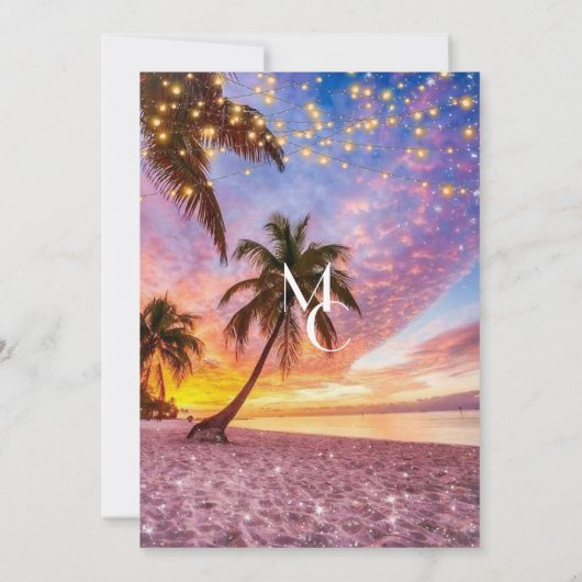 Moderne strand en sterren zomer bruiloft bij zonso kaart (Achterkant)