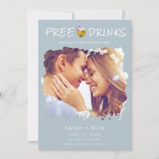 Moderne Strand Foto Bruiloft Save the Date (Voorkant)