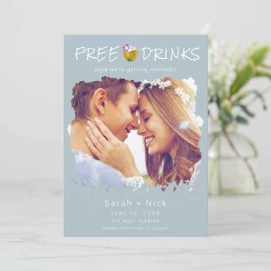 Moderne Strand Foto Bruiloft Save the Date (Staand voorkant)