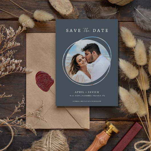 Moderne Strand Foto Bruiloft Save the Date