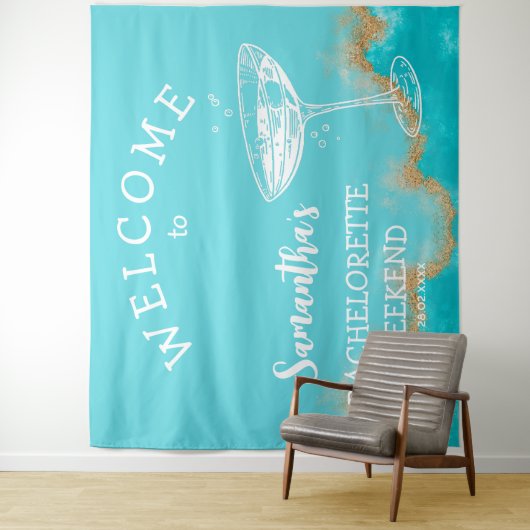 Moderne strand goud turquoise blauw vrijgezellenfe wandkleed (In situ)