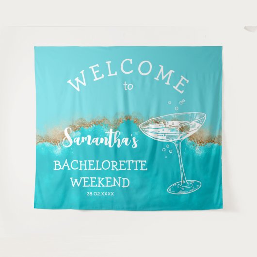 Moderne Strand Goud Turquoise Blauwe Bachelorette Wandkleed (Voorkant (horizontaal))