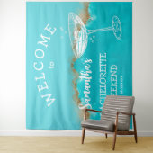 Moderne Strand Goud Turquoise Blauwe Bachelorette Wandkleed (In situ)