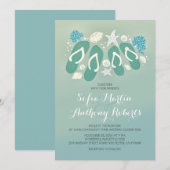 Moderne strand huwelijksuitnodiging met teenslippe kaart (Voorkant / Achterkant)