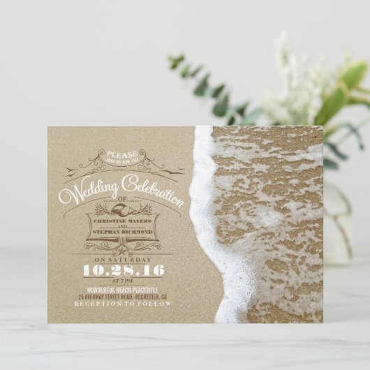 Moderne strand huwelijksuitnodigingen - Zee Foam S Kaart (Staand voorkant)