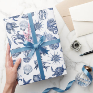 Moderne strand kust waterverf trouw blauw cadeaupapier