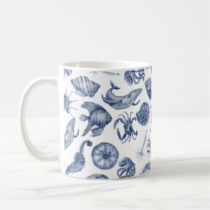 Moderne strand kust waterverf trouw blauw koffiemok