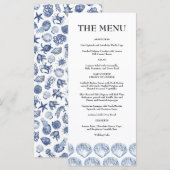 Moderne strand kust waterverf trouw blauw menu (Voorkant / Achterkant)