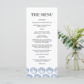 Moderne strand kust waterverf trouw blauw menu (Staand voorkant)