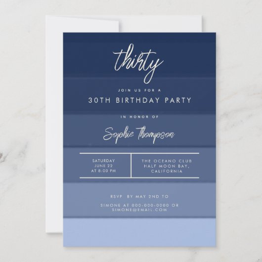 Moderne strand Nautical Navy Stripes 30th Birthday Kaart (Voorkant)