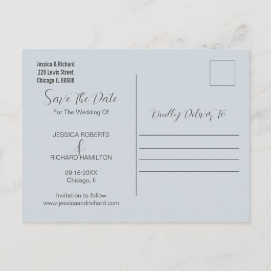 Moderne strand nautische bruiloft foto Sla de datu Aankondigingskaart (Achterkant)