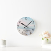 Moderne strand Ocean Blue Pink Sky  Ronde Klok (Huis)