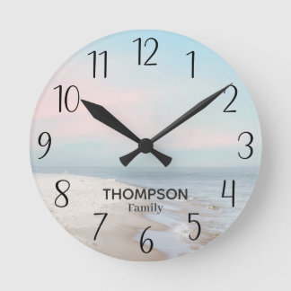 Moderne strand Ocean Blue Pink Sky  Ronde Klok