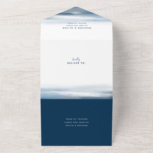 Moderne strand Ocean Theme Wedding All In One Uitnodiging (Buitenkant)