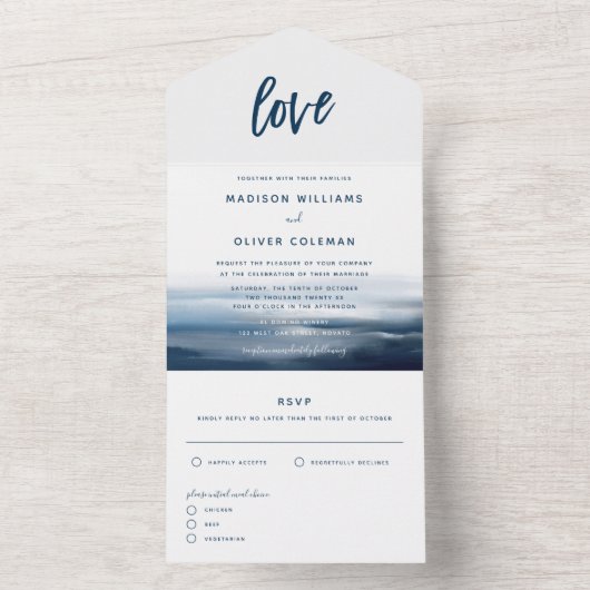 Moderne strand Ocean Theme Wedding All In One Uitnodiging (Binnen)