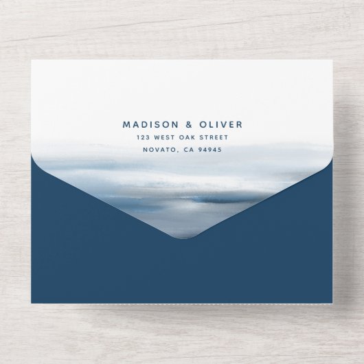 Moderne strand Ocean Theme Wedding All In One Uitnodiging (Achterkant)