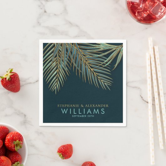 Moderne Strand Palm Goud Blauw Groen Tropische Bru Servet (Insitu)