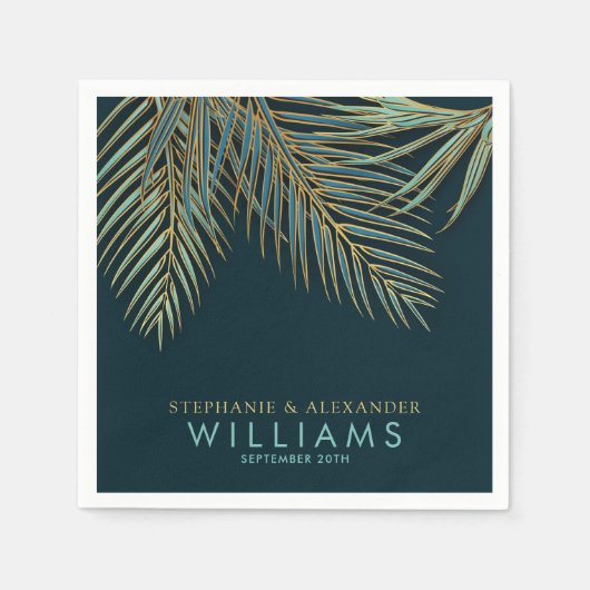 Moderne Strand Palm Goud Blauw Groen Tropische Bru Servet (Voorkant)