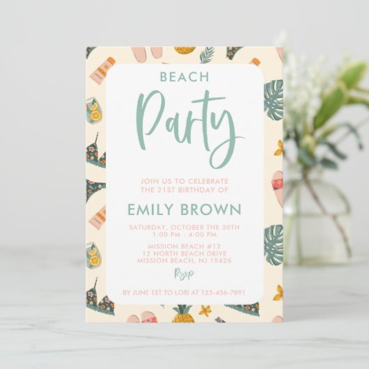 Moderne strand Partij Elke Leeftijd of Gebeurtenis Kaart (Staand voorkant)