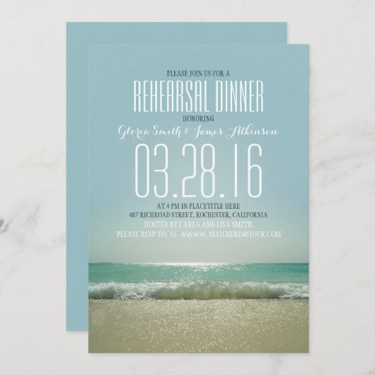 Moderne strand repetitie dineruitnodigingen met ze kaart (Voorkant / Achterkant)