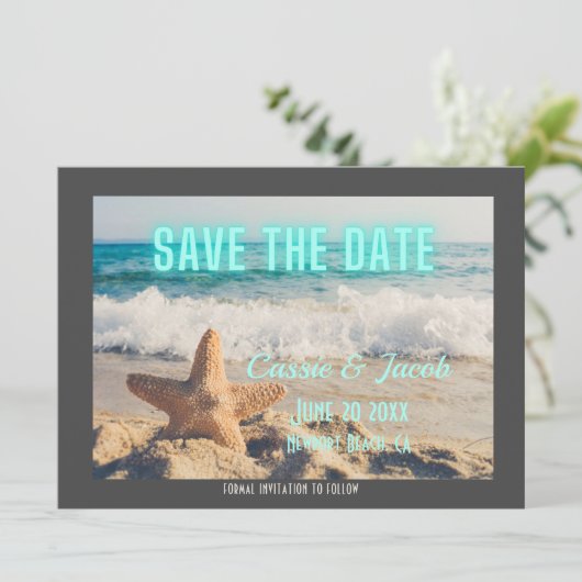 Moderne Strand Scène & Neon Sava het Datum Save The Date (Staand voorkant)