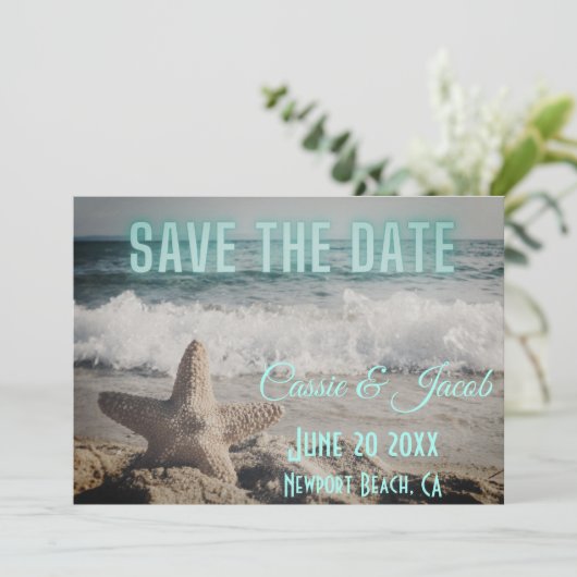 Moderne strand scène Save the Date (Staand voorkant)