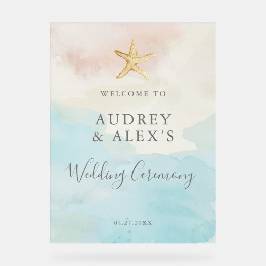 Moderne strand thema bruiloft ceremonie welkom acryl bord (Voorkant)