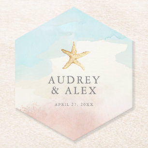 Moderne Strand Thema Trouwset Coasters Kartonnen Onderzetters