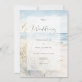 Moderne Strand Watercolor Beach Bruiloft Kaart (Voorkant)