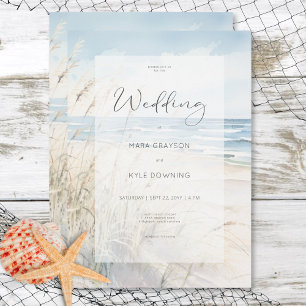 Moderne Strand Watercolor Beach Bruiloft Kaart