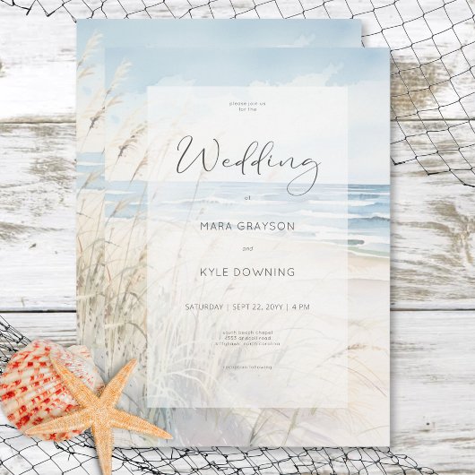 Moderne Strand Watercolor Beach Bruiloft Kaart