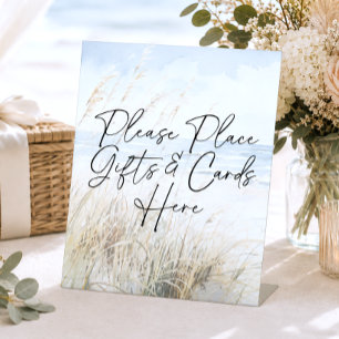 Moderne Strand Watercolor Bruidsfeest Cadeau Reclamebord Met Voetstuk