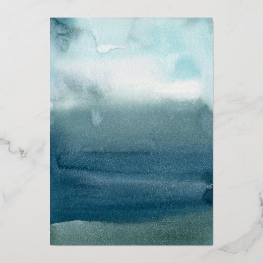 Moderne strand Waterverf Blue Shells Weddenschap G Folie Uitnodiging (Achterkant)