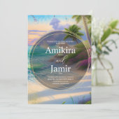 Moderne Strandachtergrond Glitter Goud Bruiloft Kaart (Staand voorkant)