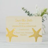 Moderne Strandbruiloft met Sterredennen Goud Folie Uitnodiging (Staand Voorkant)