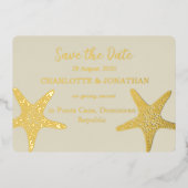 Moderne Strandbruiloft met Stervis Goud Folie Uitnodiging (Voorkant)